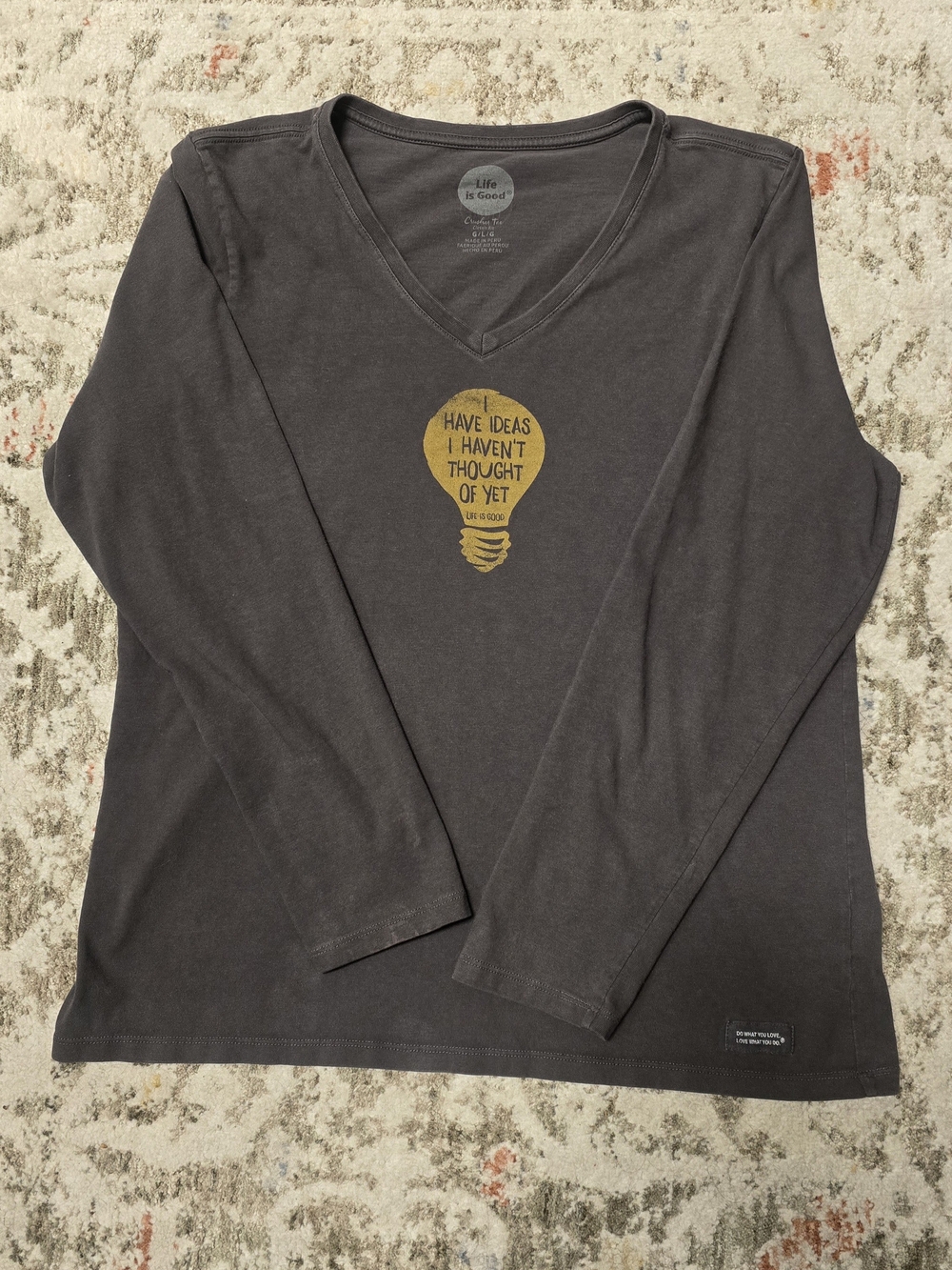 Life is Good Women's Charcoal V-Neck Long Sleeve Tee - Yellow Graphic